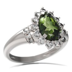 BG prsten kapkovitý kámen 505-K Stříbro 925 - rhodium Vltavín a  kubický zirkon