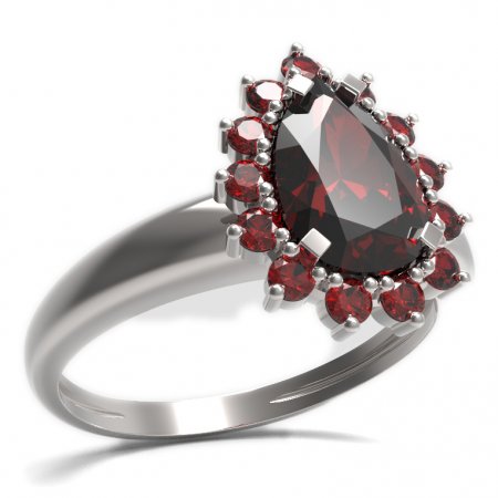 BG prsten s kapkovitým kamenem 505-I - Kov: Stříbro 925 - rhodium, Kámen: Granát