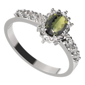 BG prsten 953-Z oválného tvaru Stříbro 925 - rhodium Vltavín a  kubický zirkon