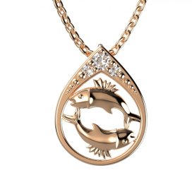 BG zlatý diamantový přívěšek Ryby 047 Růžové zlato 585 (30-90dní) Diamant lab-grown