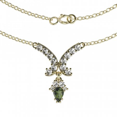 BG garnet necklace 257 - Metal: Silver 925 - rhodium, Stone: Moldavit and garnet