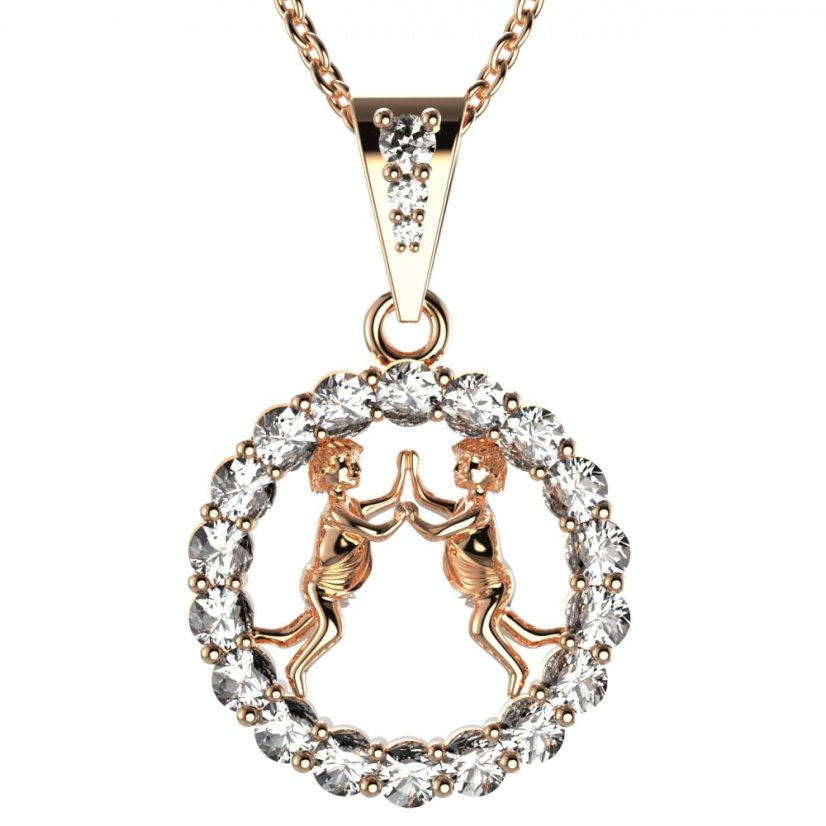 Zlatý přívěsek znamení Blíženci s lab-grown diamantem, růžové zlato 585 – 044 (Zd14044F2)