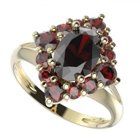 BG prsten oválný 466-V Stříbro 925 - pozlacené Granát
