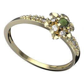 BG vltavínový prsten 878D Žluté zlato - 585 Vltavín a diamant