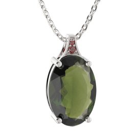 BG přívěs s centrálním oválným kamenem 678 Stříbro 925 - rhodium Vltavín a granát