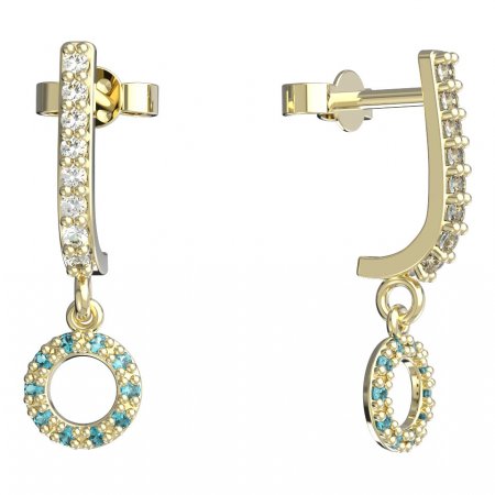 BeKid, Gold kids earrings -836 - Switching on: Pendant hanger, Metal: Yellow gold 585, Stone: Light blue cubic zircon
