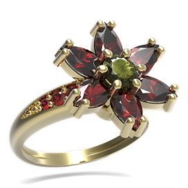 BG prsten ve tvaru hvězdy 520-J Stříbro 925 - pozlacené Vltavín a granát