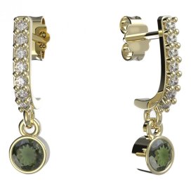BG zlaté vltavínové náušnice 722 Žluté zlato - 585 Vltavín a diamant