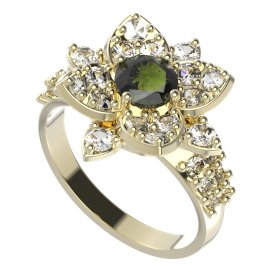 BG prsten 735-X oválného tvaru Stříbro 925 - pozlacené Vltavín a  kubický zirkon