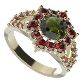 BG prsten kulatý 230-Y Žluté zlato - 585 Vltavín a granát