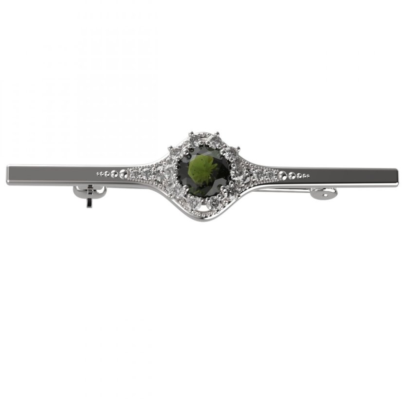 BG brož 511K Stříbro 925 - rhodium Vltavín a  kubický zirkon