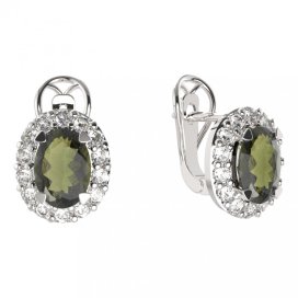 BG  náušnice 728 Stříbro 925 - rhodium Vltavín a  kubický zirkon