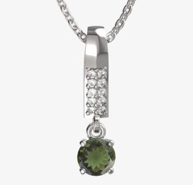 BG zlatý přívěšek 726 Bílé zlato - 585 Vltavín a diamant