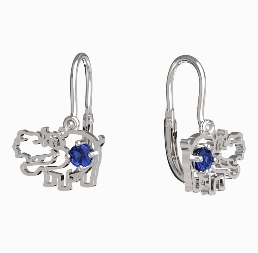 BeKid dětské náušnice hrošík 1188 Bílé zlato - 585 Tmavě modrý kubický zirkon
