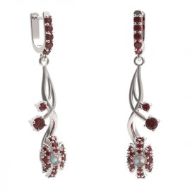 BG náušnice s přírodní perlou 537-P93 Stříbro 925 - rhodium Granát a perla