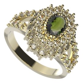BG prsten oválný 243-Y Stříbro 925 - pozlacené Vltavín a  kubický zirkon