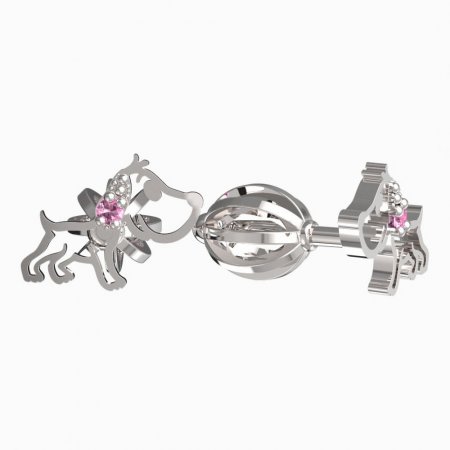 BeKid, Gold kids earrings -1159 - Switching on: Screw, Metal: White gold 585, Stone: Pink cubic zircon