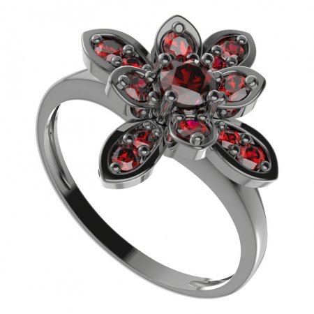 BG prsten květ 404-I - Kov: Stříbro 925 - rhodium, Kámen: Granát