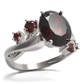BG prsten s oválným kamenem 479-P Stříbro 925 - rhodium Granát