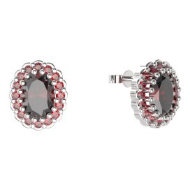 BG náušnice ovál - 435 Stříbro 925 - rhodium Granát