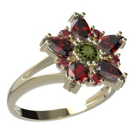 BG prsten ve tvaru hvězdy 521-V Stříbro 925 - pozlacené Vltavín a granát