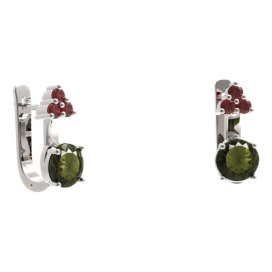 BG náušnice kruhového tvaru 473-87 Stříbro 925 - rhodium Vltavín a granát