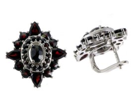 BG náušnice vsazený přírodní granát  410 Bílé zlato - 585 Granát