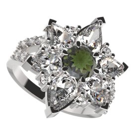 BG prsten solitérní 409-Y Stříbro 925 - rhodium Vltavín a  kubický zirkon