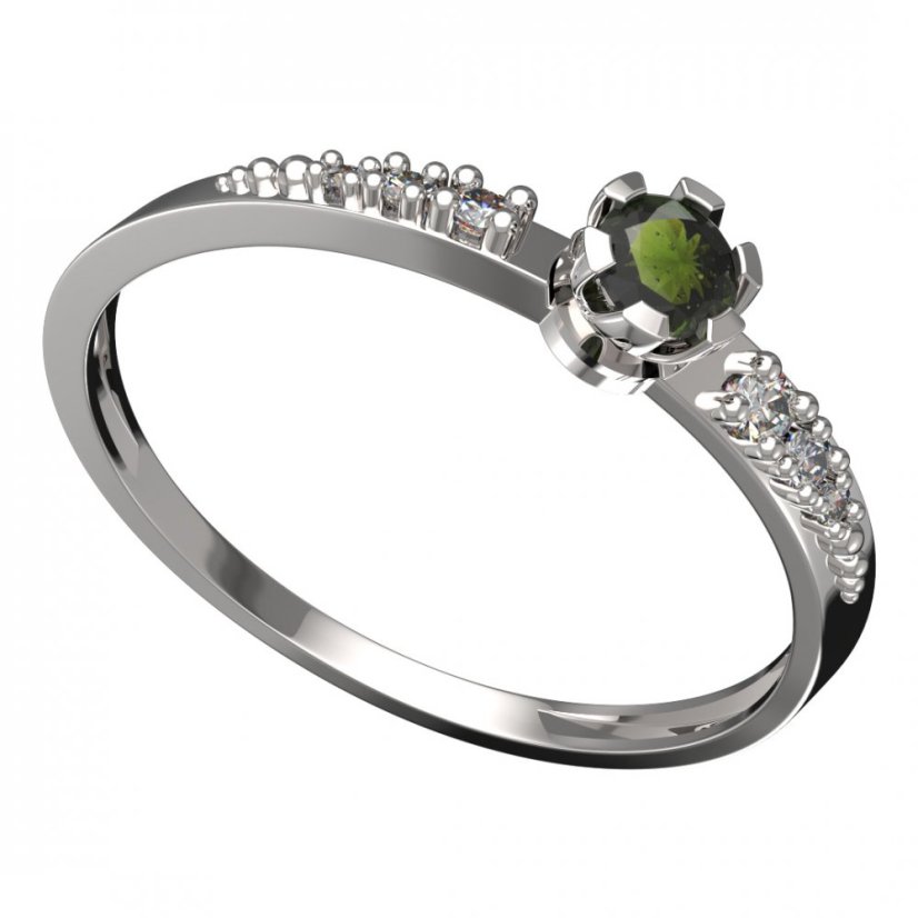 BG vltavínový prsten 869D Bílé zlato - 585 Vltavín a diamant