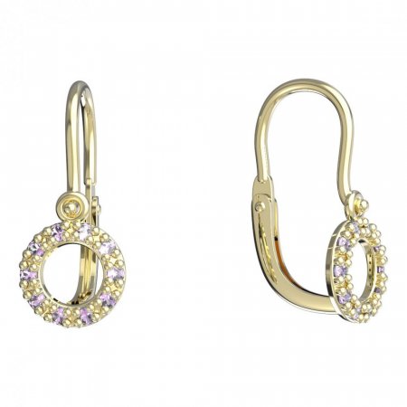 BeKid, Gold kids earrings -836 - Switching on: Brizura 0-3 roky, Metal: Yellow gold 585, Stone: Pink cubic zircon