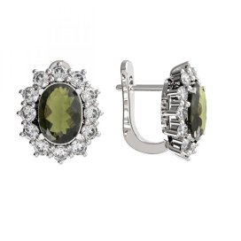 BG  náušnice 972-07 Stříbro 925 - rhodium Vltavín a  kubický zirkon