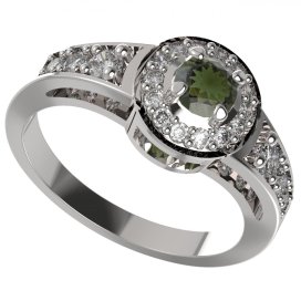 BG prsten vltavín kulatý kámen 651 Bílé zlato - 585 Vltavín a diamant
