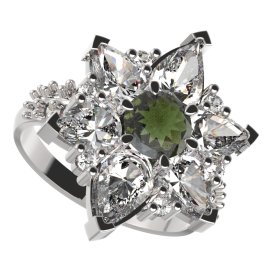 BG prsten 409-X solitérního tvaru Stříbro 925 - rhodium Vltavín a  kubický zirkon