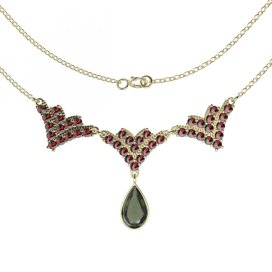 BG náhrdelník 349 Stříbro 925 - pozlacené Vltavín a granát