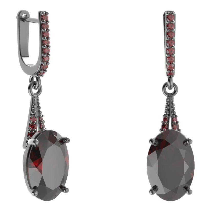 Stříbrné náušnice s přírodním granátem, ruthenium, anglické zapínání – 479-G91