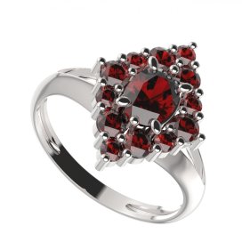 BG prsten oválný 422-V Stříbro 925 - rhodium Granát