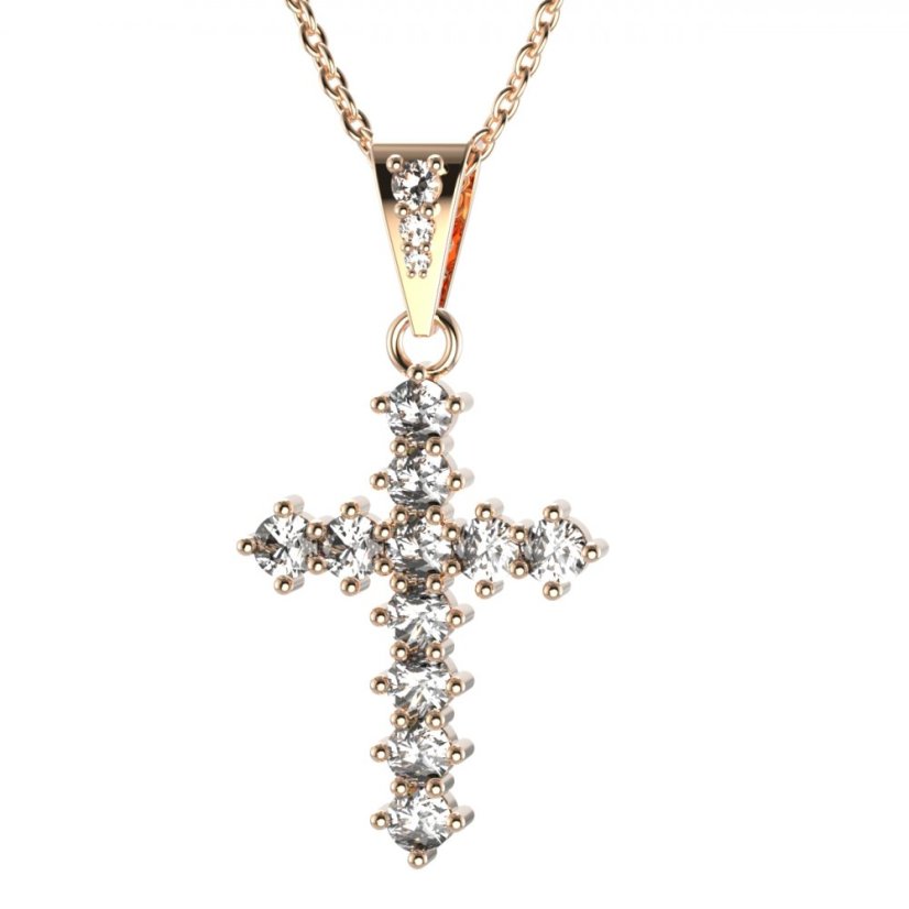 Zlatý přívěsek křížek s lab-grown diamantem, růžové zlato 585 – 258 (Zd142582)