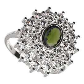 BG prsten oválný 021-I Stříbro 925 - rhodium Vltavín a  kubický zirkon