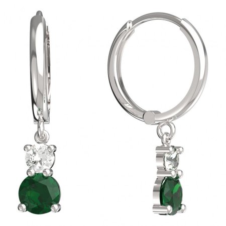 BeKid, Gold kids earrings -857 - Switching on: Circles 15 mm, Metal: White gold 585, Stone: Green cubic zircon