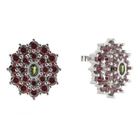 BG náušnice ovál -  009 Stříbro 925 - rhodium Vltavín a granát