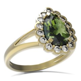 BG prsten kapkovitý kámen 519-V Stříbro 925 - pozlacené Vltavín a  kubický zirkon