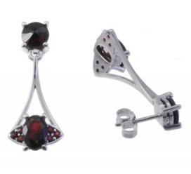 BG náušnice s přírodním granátem z Čech  967 Bílé zlato - 585 Granát