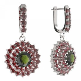 BG kulaté náušnice 457-84 Stříbro 925 - rhodium Vltavín a granát