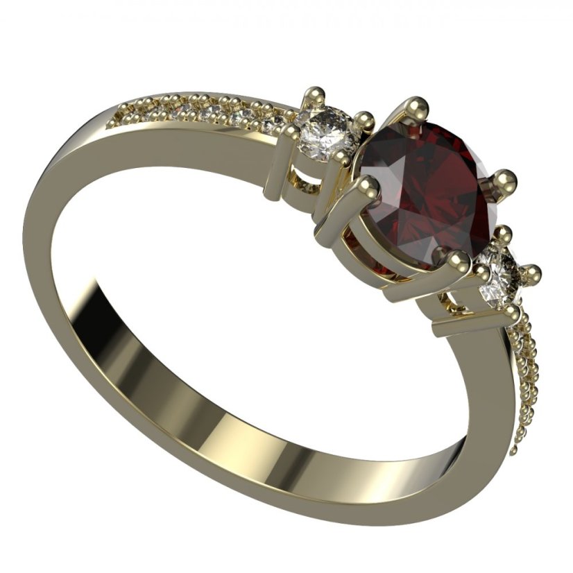 BG zlatý prstýnek 1472 /zásnubní-snubní/ Žluté zlato - 585 Granát a diamant