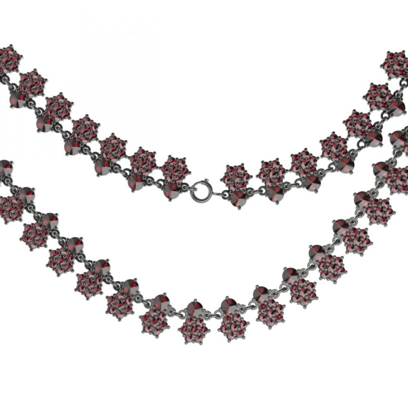 BG náhrdelník 108 Stříbro 925 - rhodium Vltavín a granát