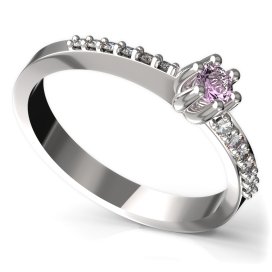 BG zlatý prstýnek 766 Bílé zlato - 585 Růžový kubický zirkon