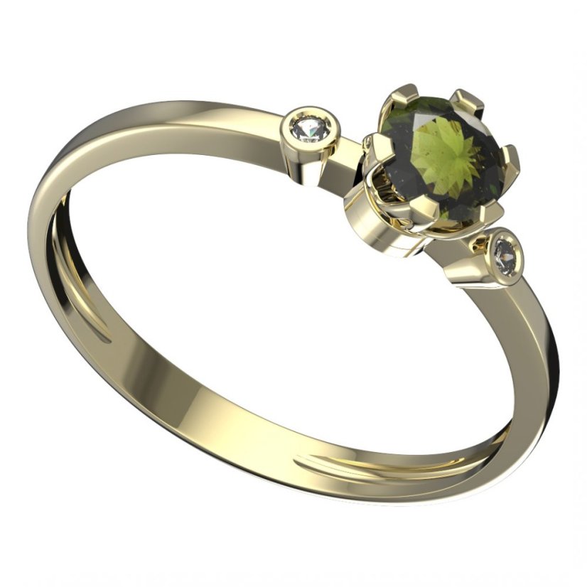 BG vltavínový prsten 870L Žluté zlato - 585 Vltavín a diamant