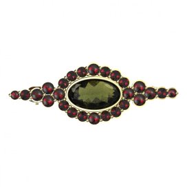 BG brož 355 Žluté zlato - 585 Vltavín a granát