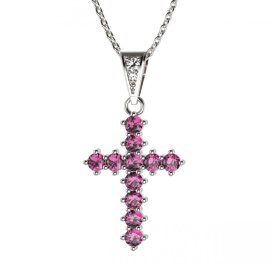 Zlatý přívěsek křížek s růžovým zirkonem, bílé zlato 585 – 258 (ZN442581)