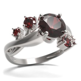 BG prsten s kulatým kamenem 474-P Stříbro 925 - rhodium Granát